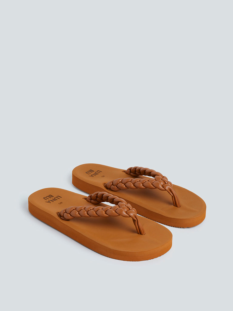 LUNA BLU Tan Braided Platform Flip-Flop